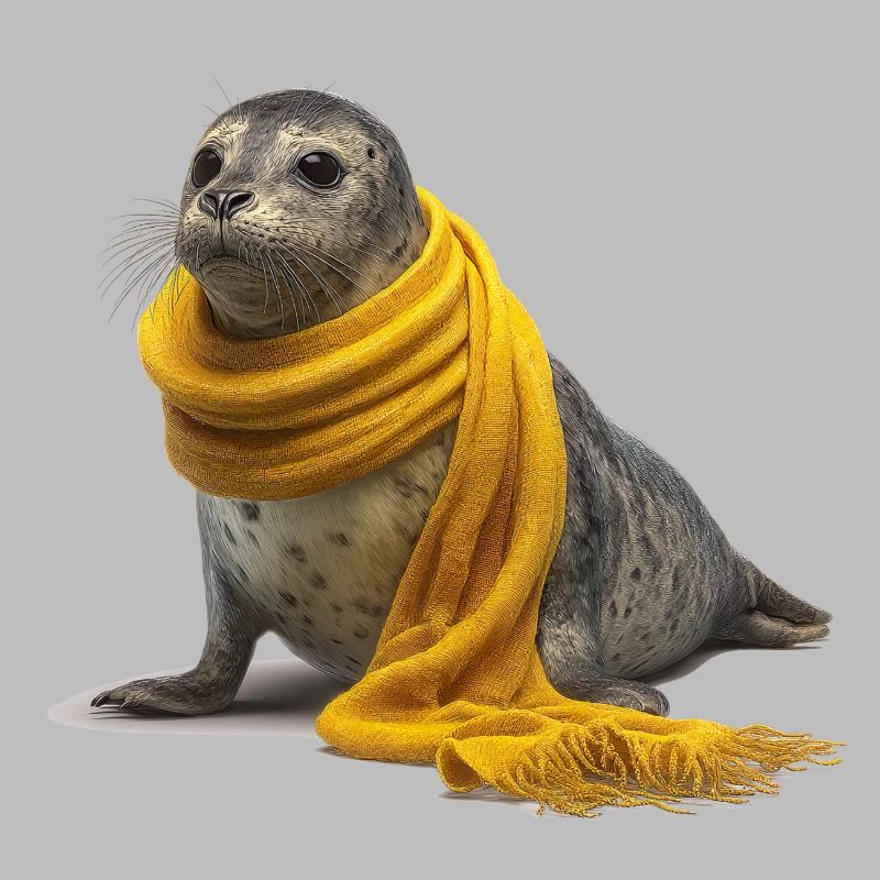 Phoque mignon avec écharpe jaune