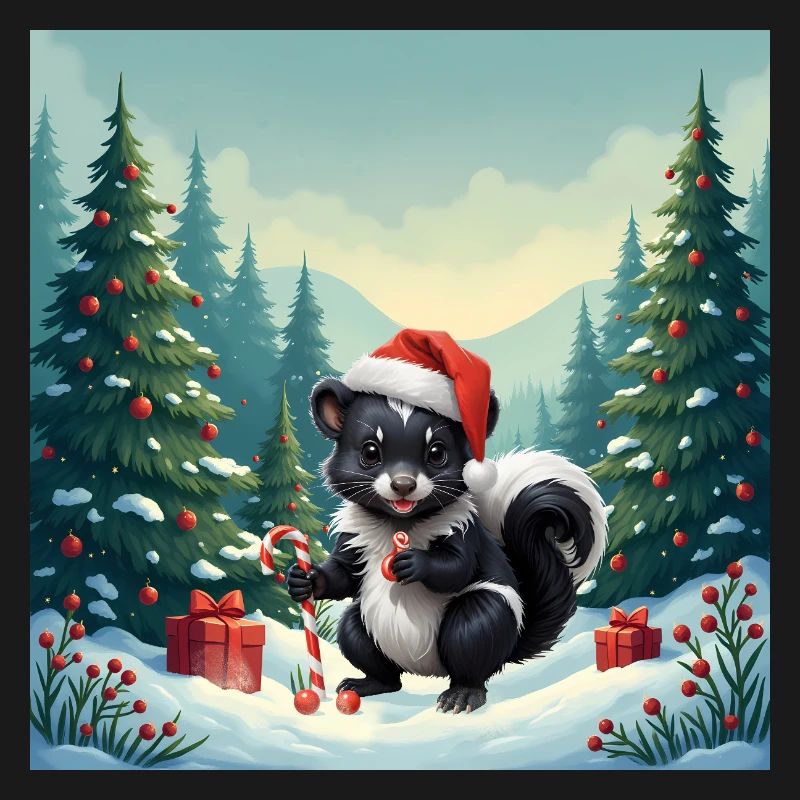 Moufette de Noël dans la forêt enneigée