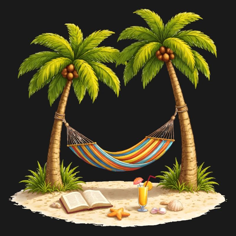 Hammock between palm trees on the beach
