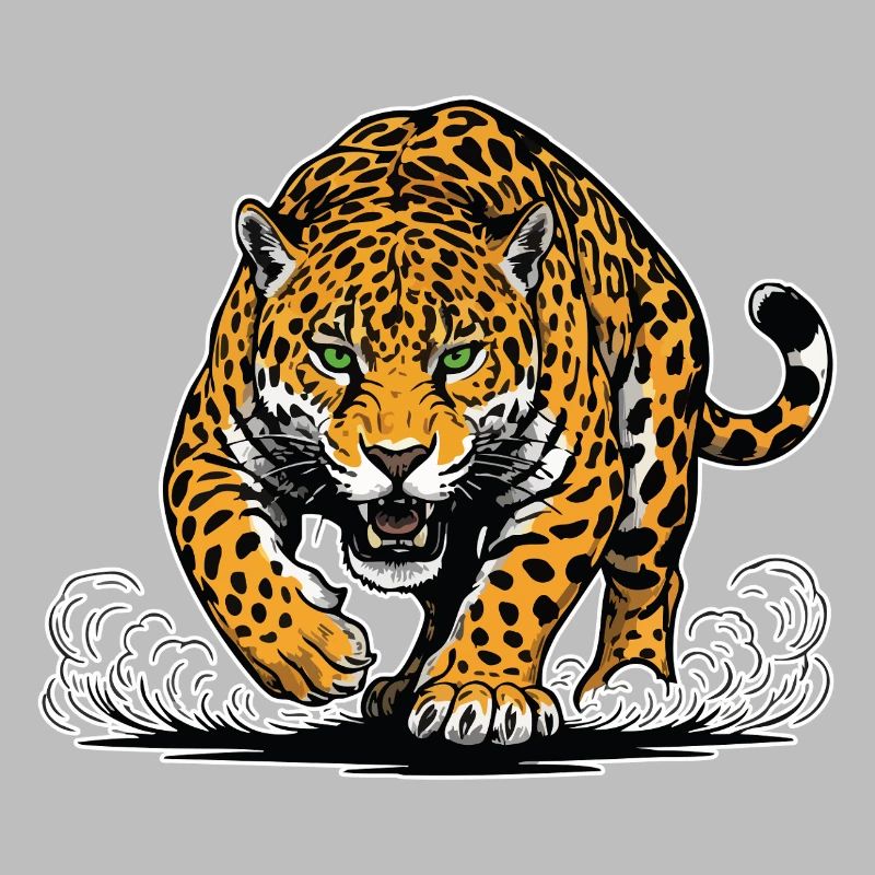 Jaguar-Leopard greift Wassermaskottchen Räuber an