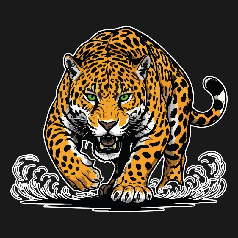 Jaguar-Leopard greift Wassermaskottchen Räuber an