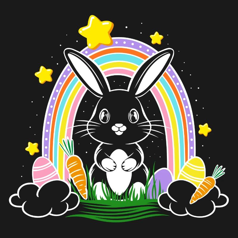Easter Bunny Bunny with Rainbow and Easter Eggs