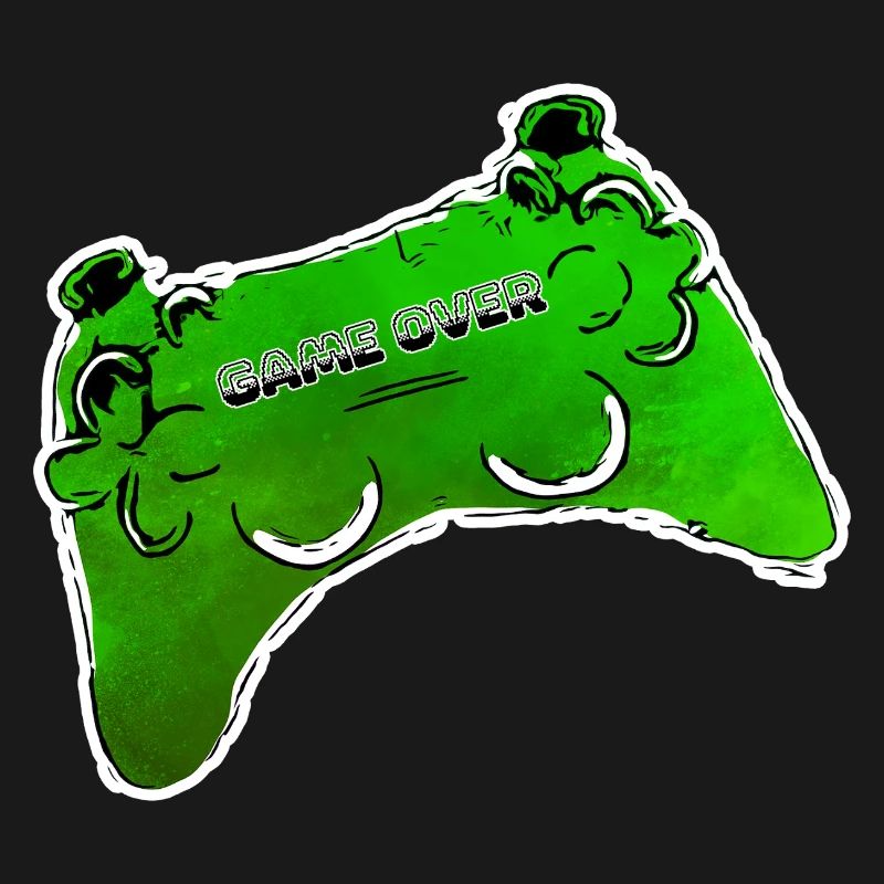 gruener Comic Controller mit Text GAME OVER