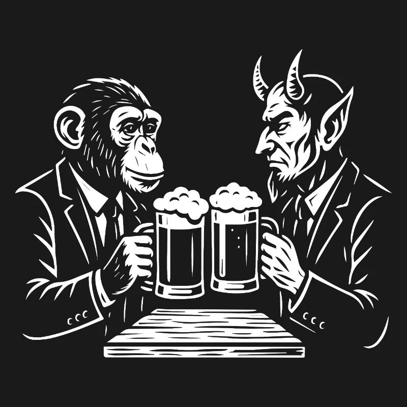 Monkey and Devil are Toasting Beer 