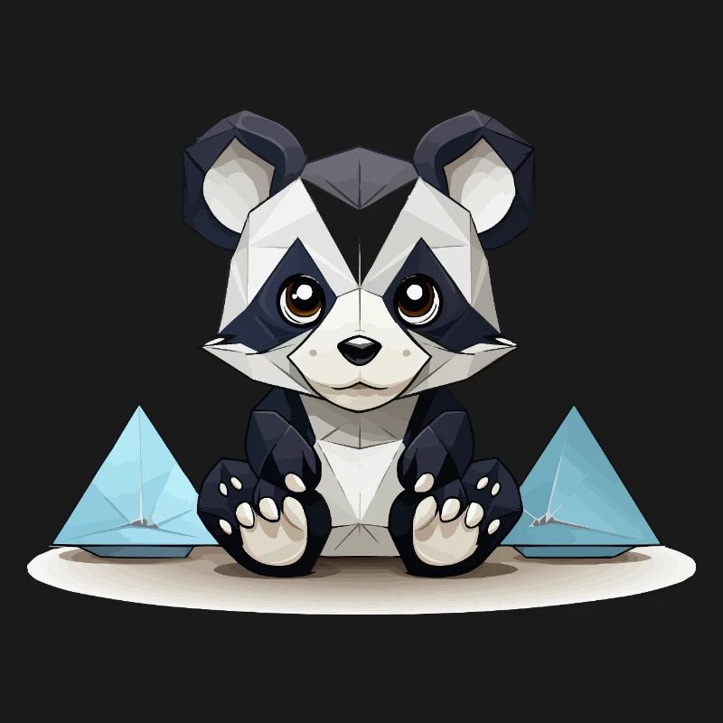 Low-Poly Panda am Eisgebirge