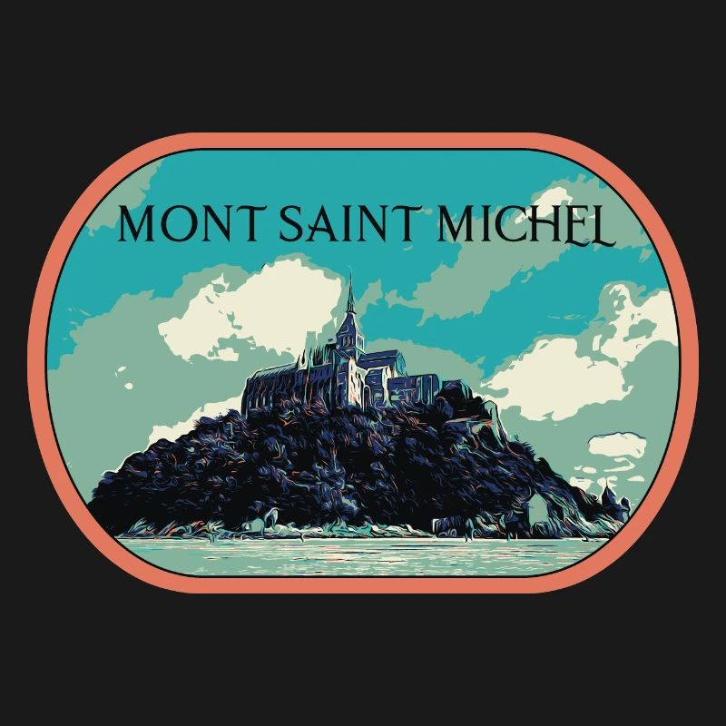 Illustration en bleu et vert du Mont Saint Michel