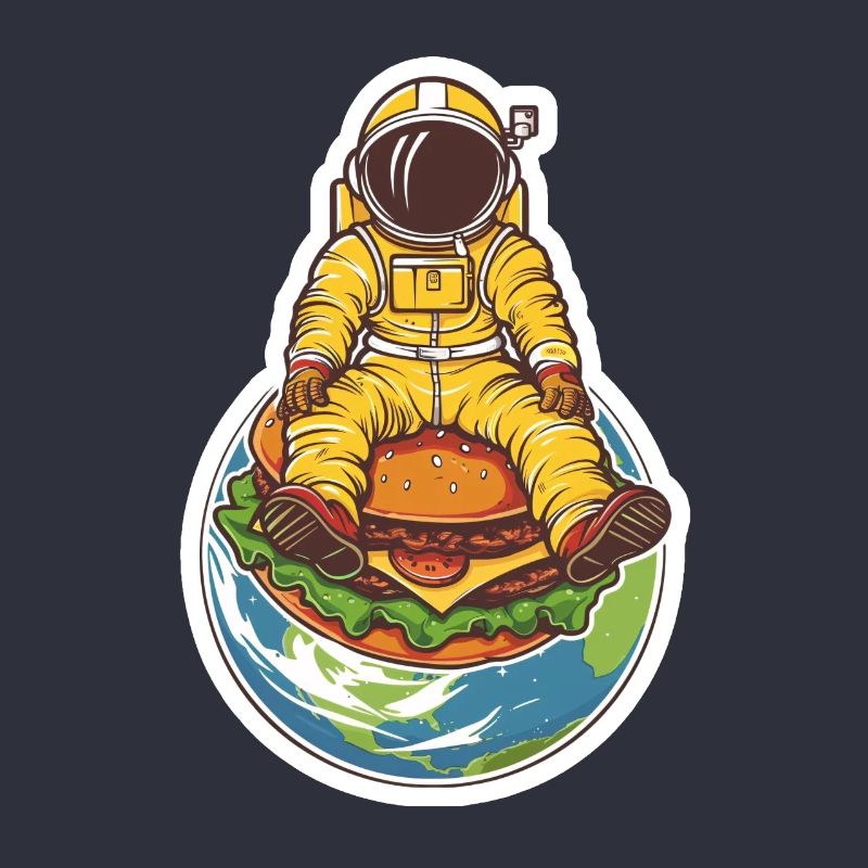 Astronaut schwebt über der Erde mit einem Burger