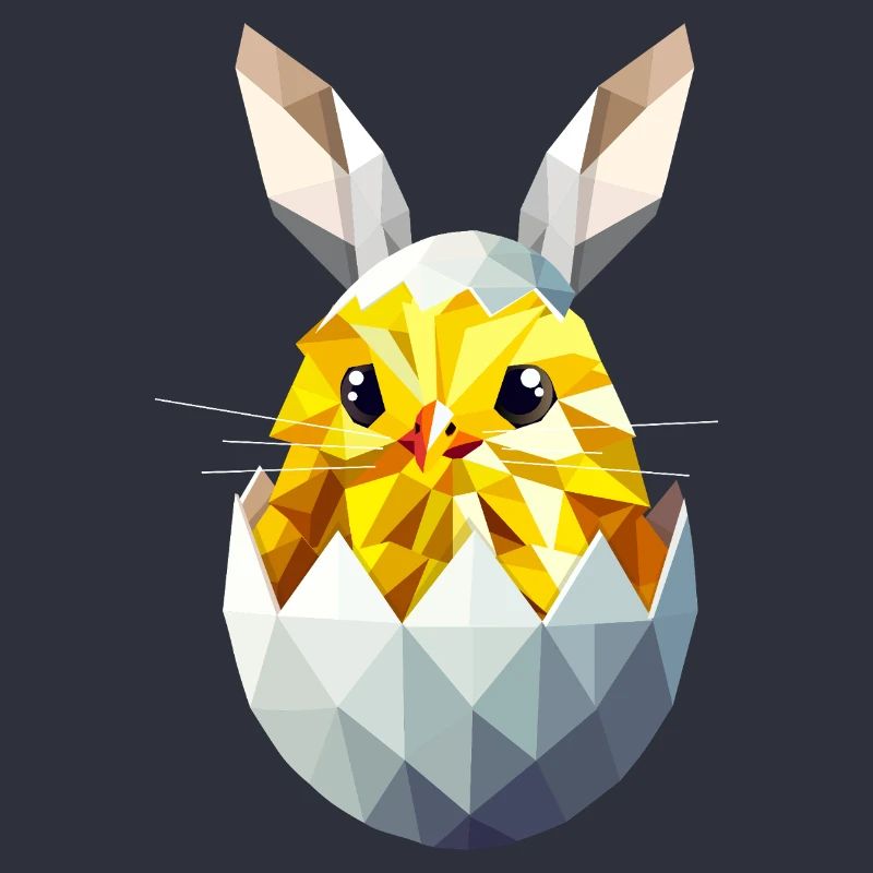 Geometric Easter chick in egg with bunny ears