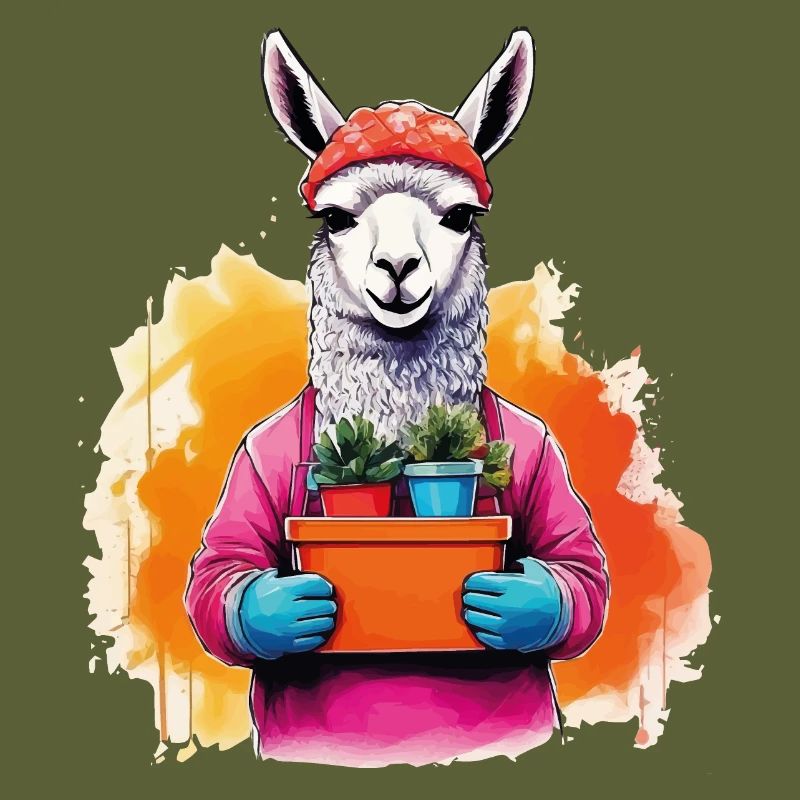 Lama mit Blumen im Topf