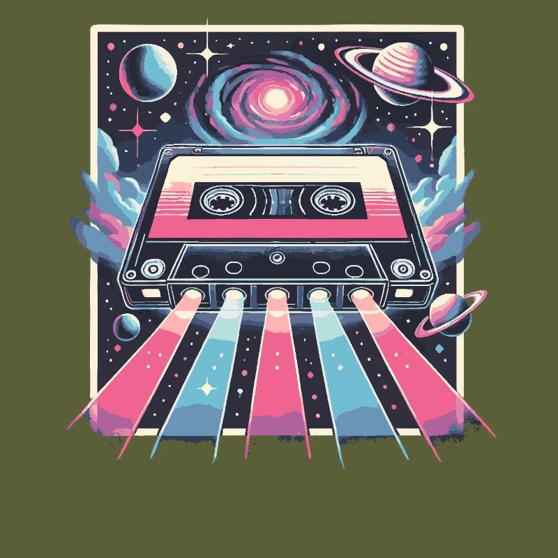 Retro Cassette Space Neon Galaxy