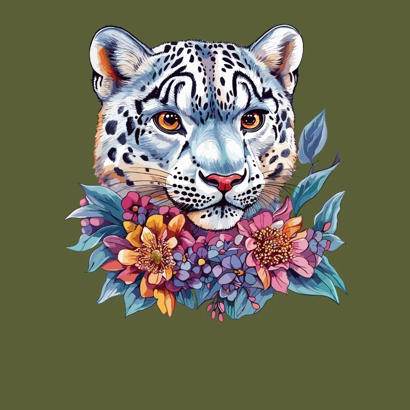 Tête de léopard avec couronne de fleurs