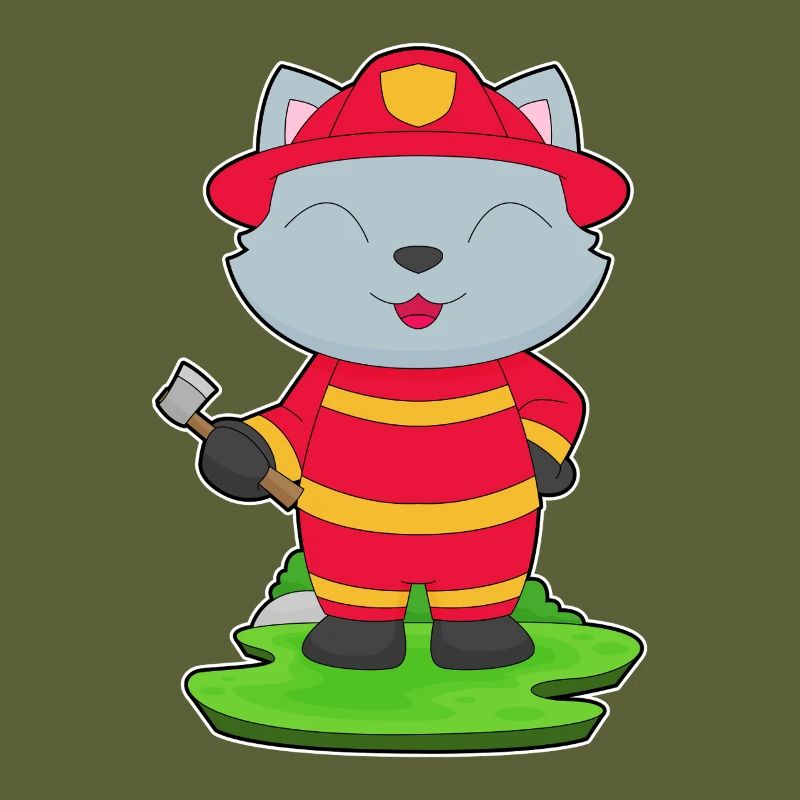 Cat Firefighter Axe Fire Brigade