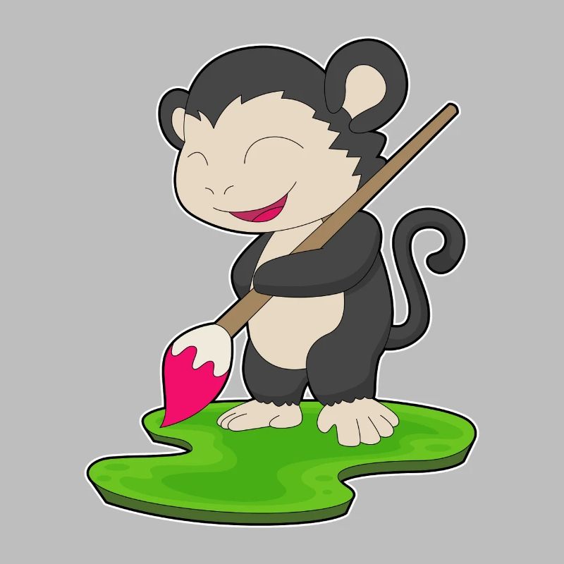 Monkey Painter Brush Painting