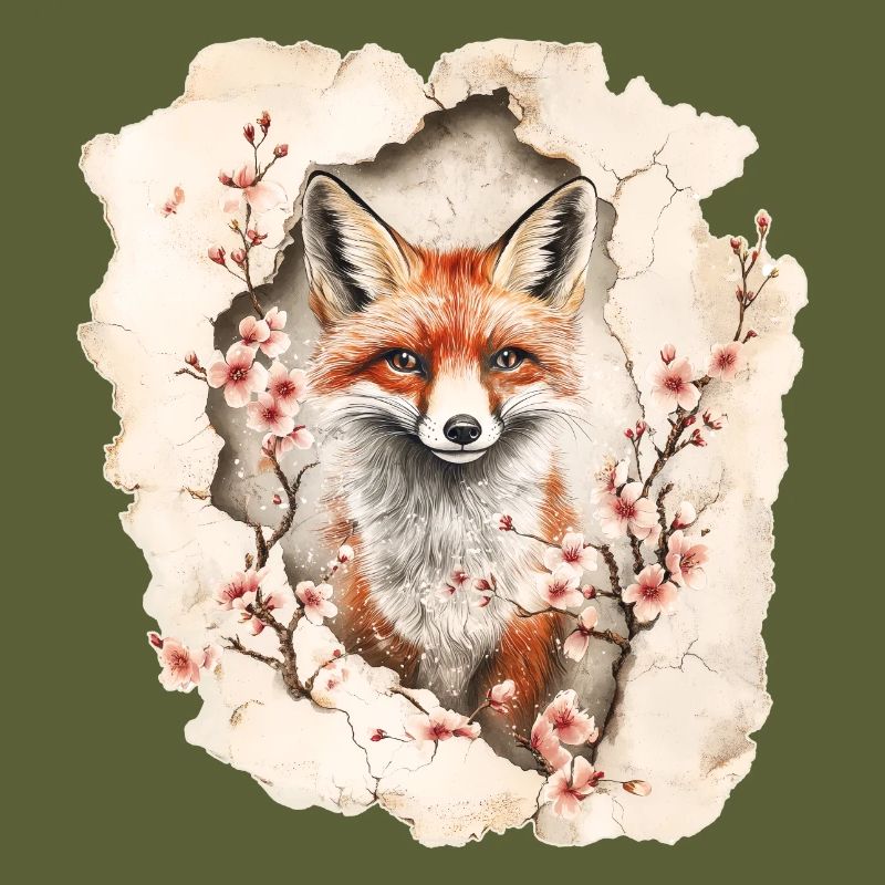 Fox with cherry blossoms