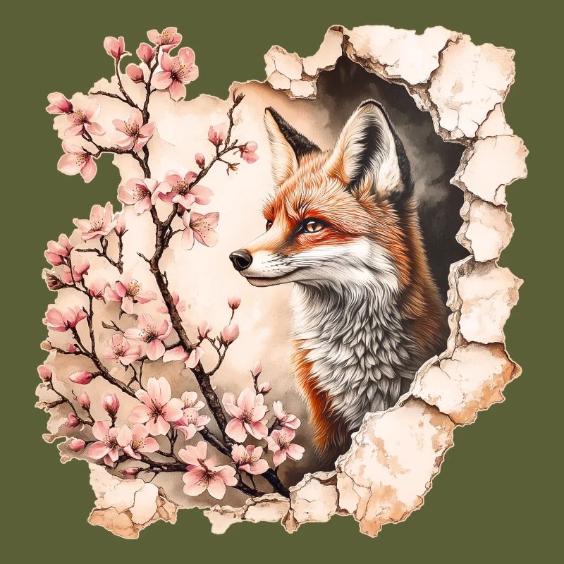 Fox with cherry blossoms