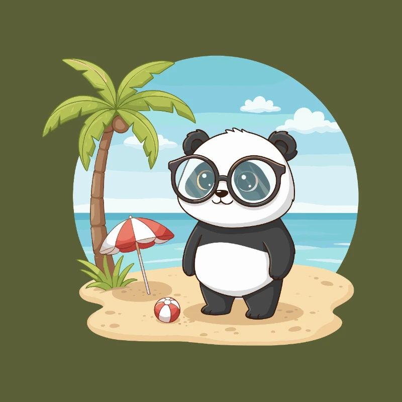 Vacances d’été sur la plage avec un panda mignon aux lunettes