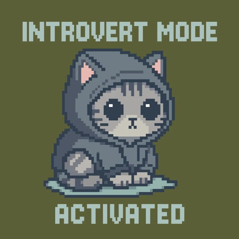Mode Introverti – Chat à capuche dans le style Pixel