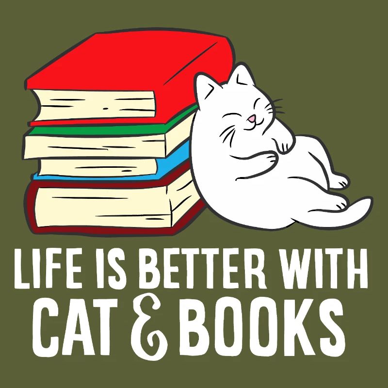 Cat and Books Cozy Stack