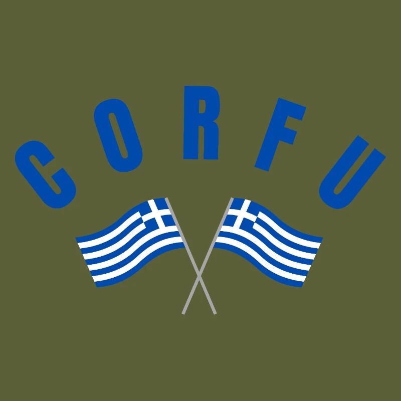 Corfou avec drapeaux grecs croisés