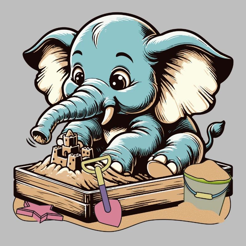 Mignon éléphant de dessin animé bleu dans le bac à sable