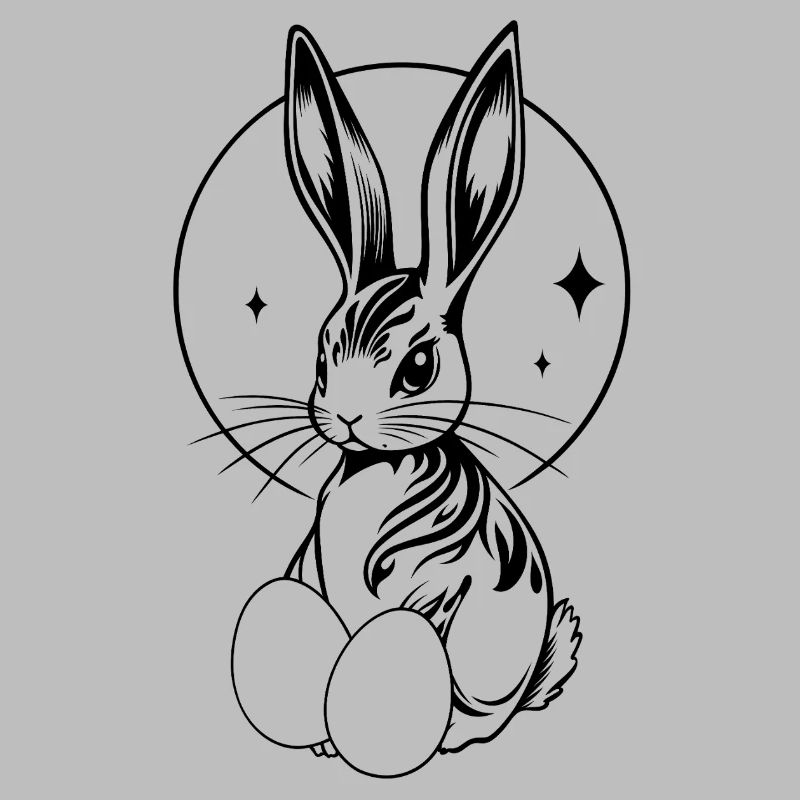 Cute Easter bunny with full moon and Easter eggs