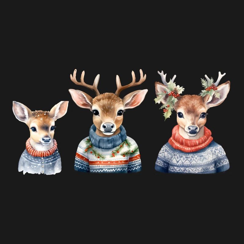 Winterhirsche Pullover-Trio