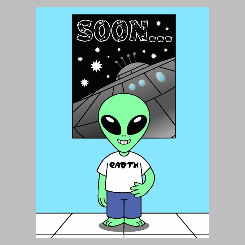 Alien devant le vaisseau spatial Terre