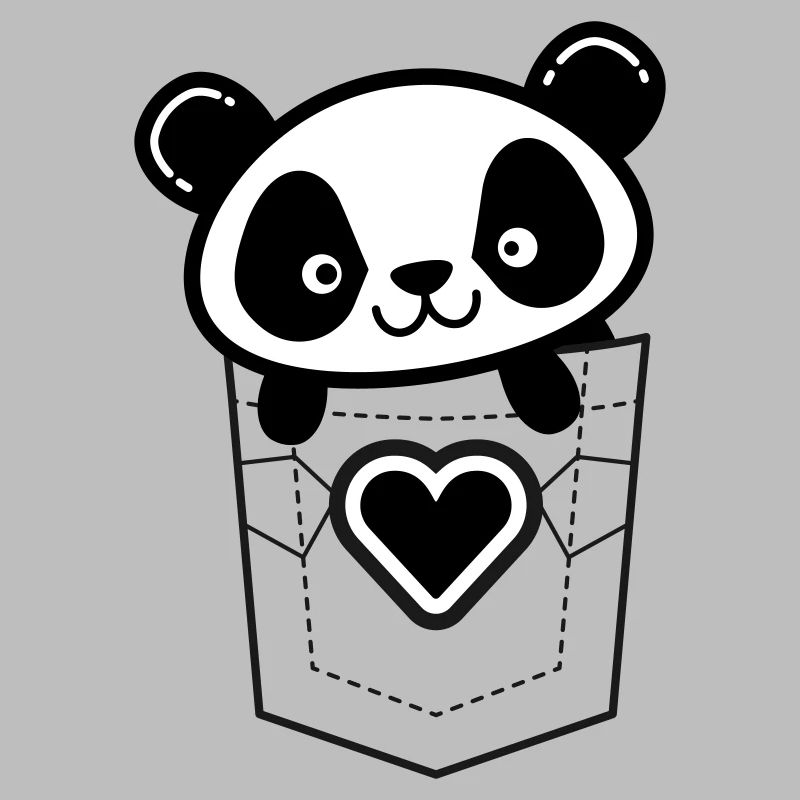 Panda in der Tasche mit Herz-Emblem
