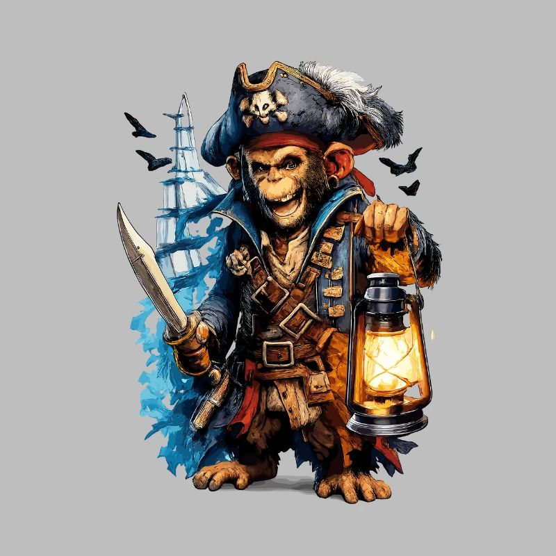 Singe pirate avec lanterne et épée