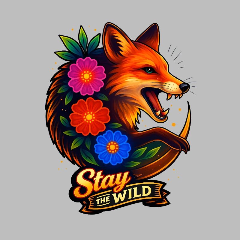 Fuchs mit Blumen Bleib wild