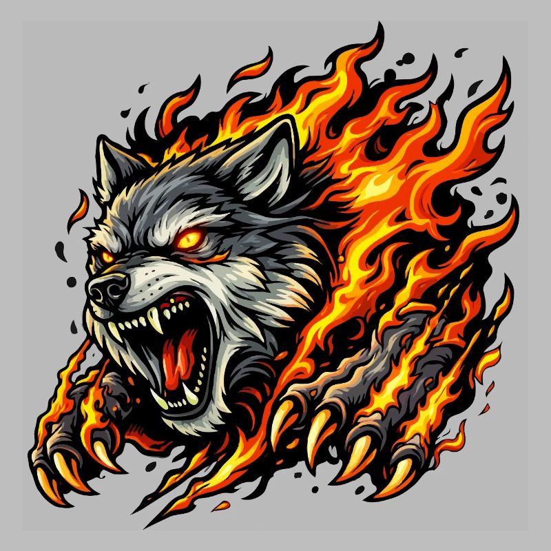 Wolf In Flame Eruption