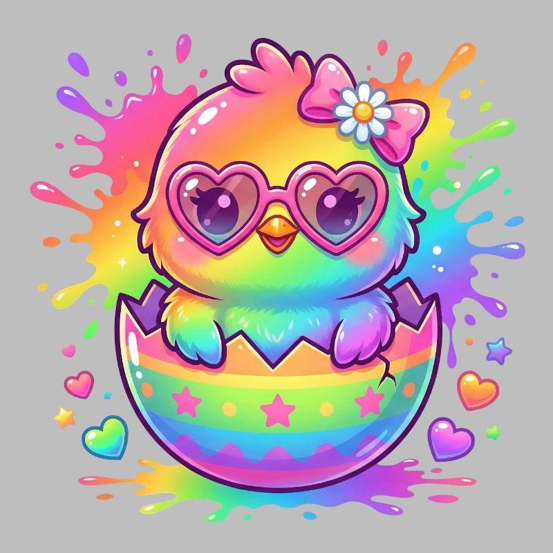 Easter Cute Colorful Rainbow Easter Chick