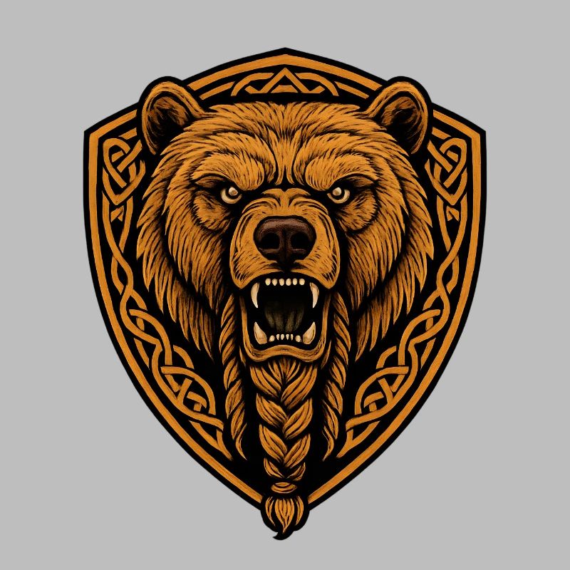Brown bear in shield with braid