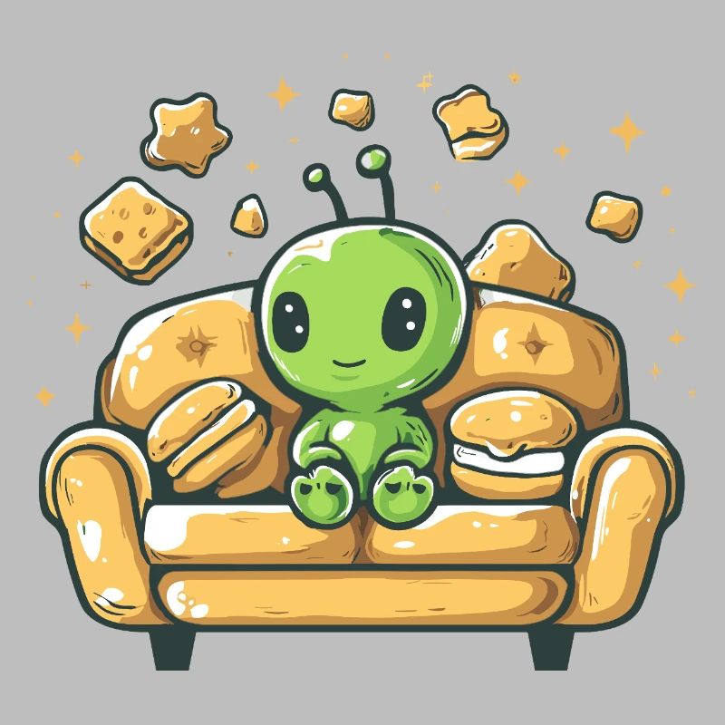 Cuddly alien on sunny sofa