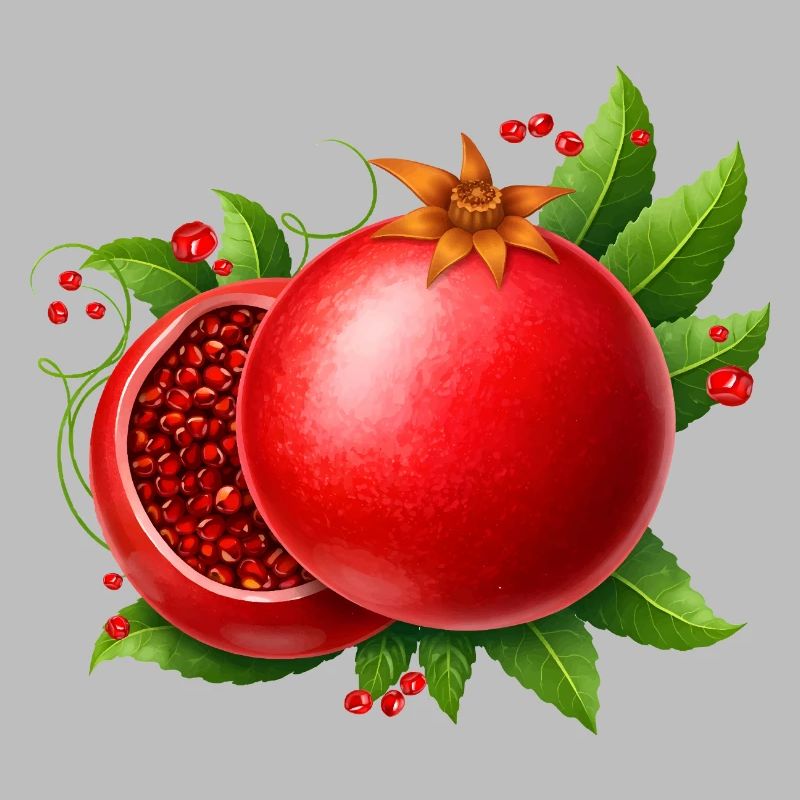 Granatapfel mit Blättern 
