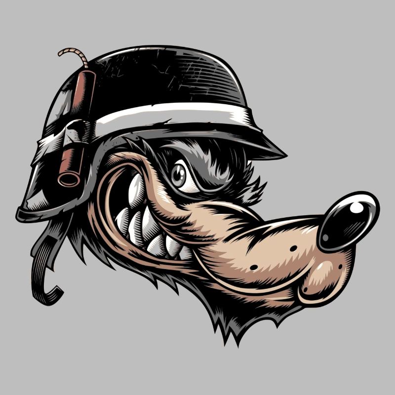 Grimmiger Comic-Wolf mit Helm