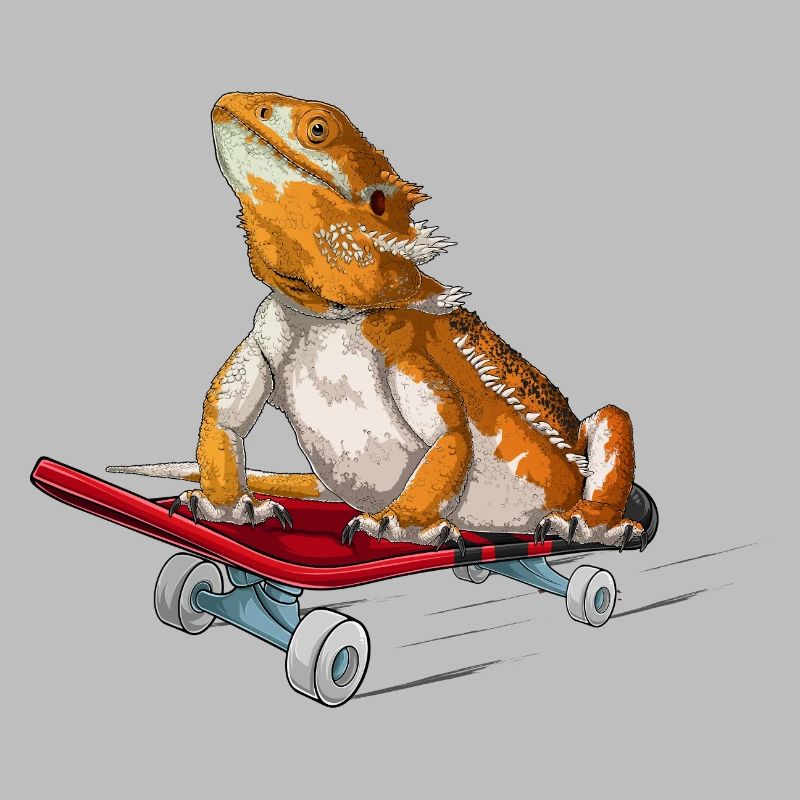 Bartdrache auf einem Skateboard
