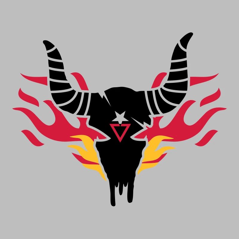 Bull skull with flames