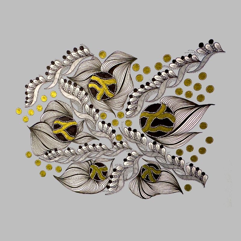 Leaf Lines Pattern with Gold Dots