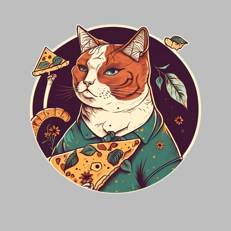 chat avec des tranches de pizza