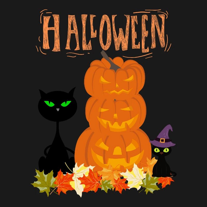 Halloween Stack Pumpkins Cat