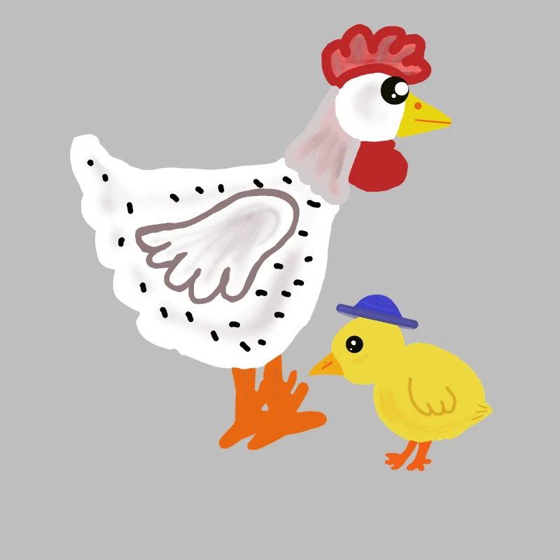 Colored chicken with chicks Easter children