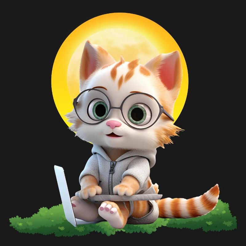 Smart Cat Sun Coder : Impression d’art pour ordinateur portable chaton