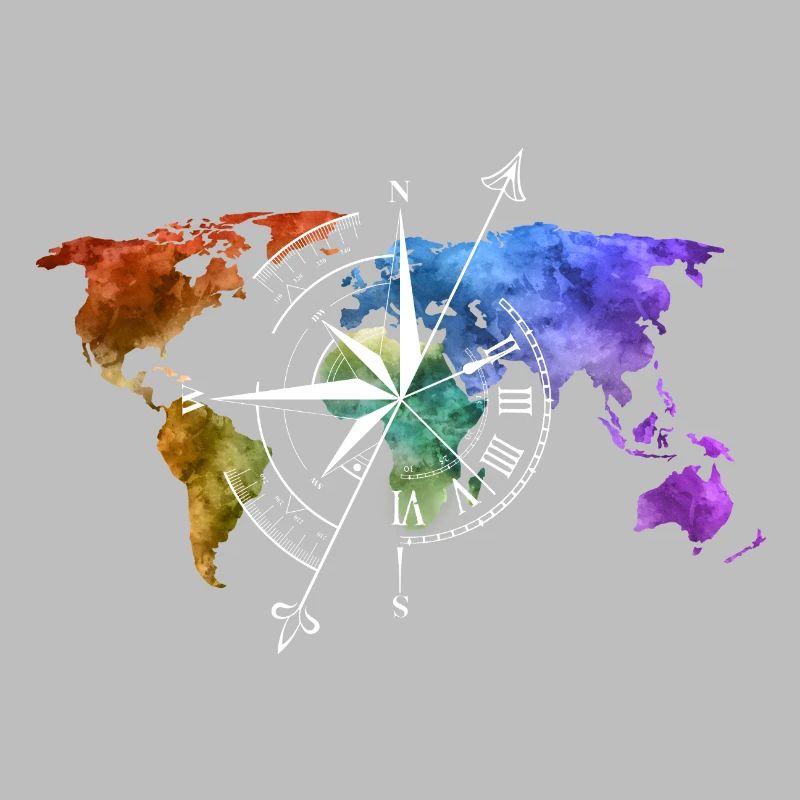 World map compass white