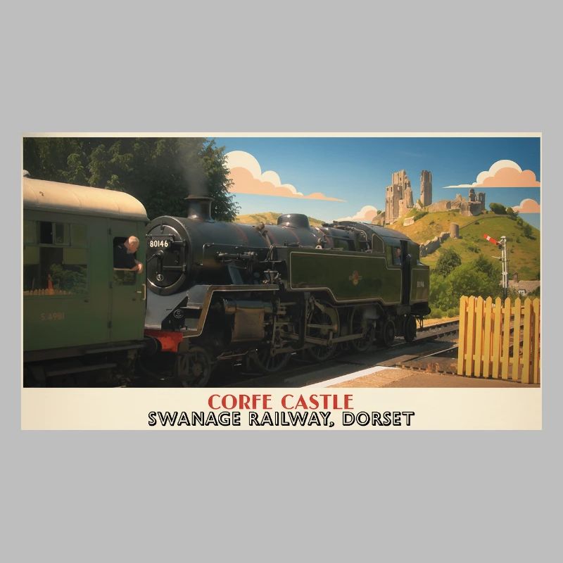 Affiche du train à vapeur du château de Corfe