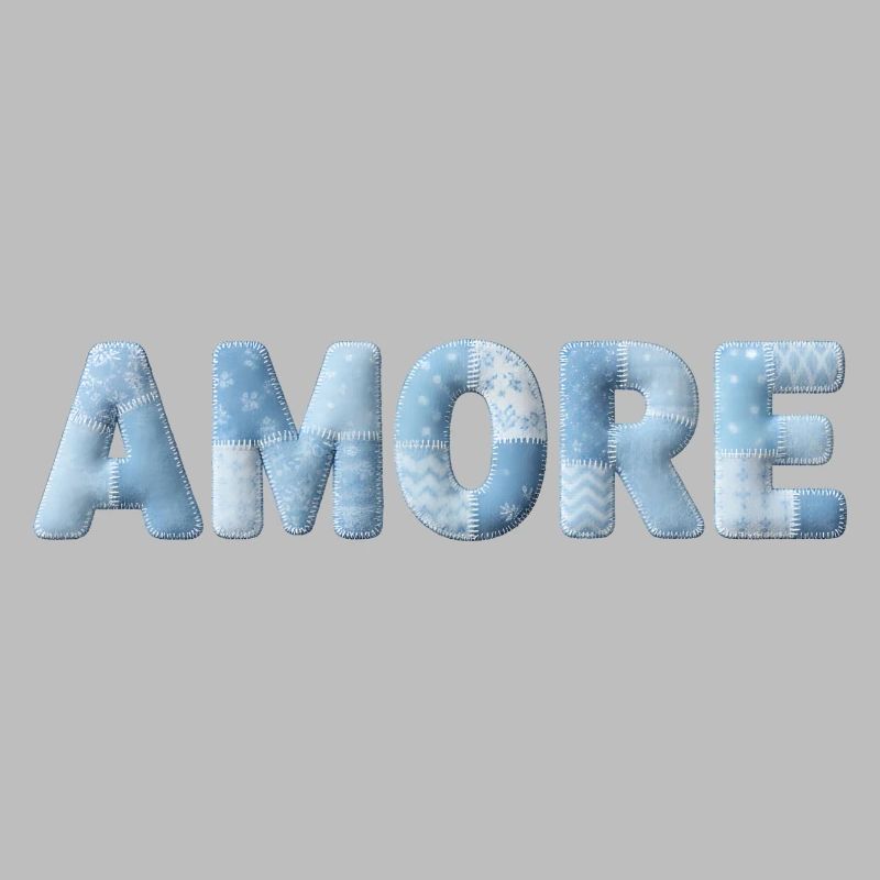 Amore Lettering Patchwork Design Blue