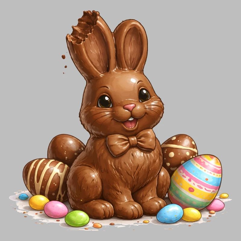 Chocolate bunny with Easter eggs