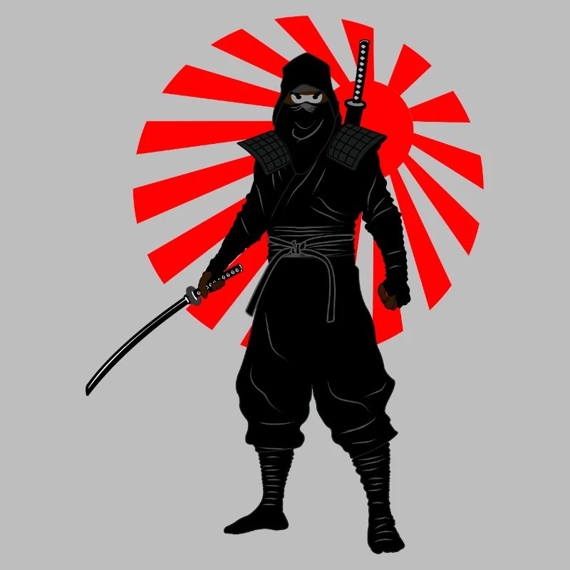 Position de combat ninja avec drapeau de bataille rouge