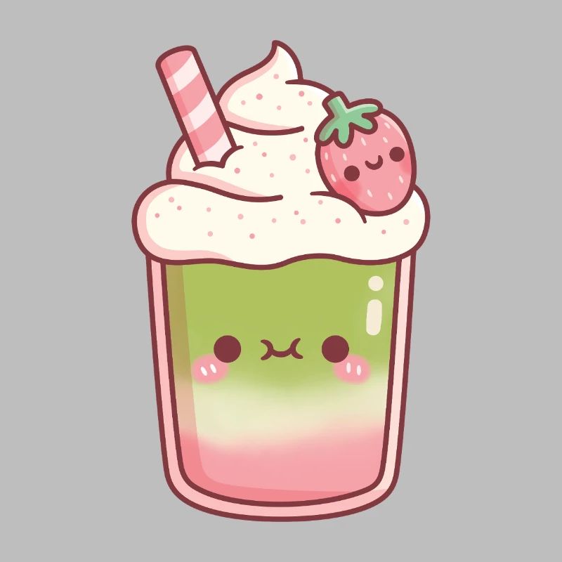 Süßer Eiskaffer Matcha Erdbeer-Latte