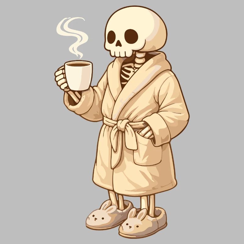 Cozy skeleton in bathrobe – time for rest